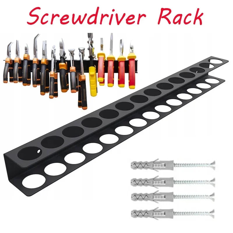 14-Hole Wall Mount Screwdriver & Pliers Rack | Steel Tool Holder Wall Tool Rack QXL