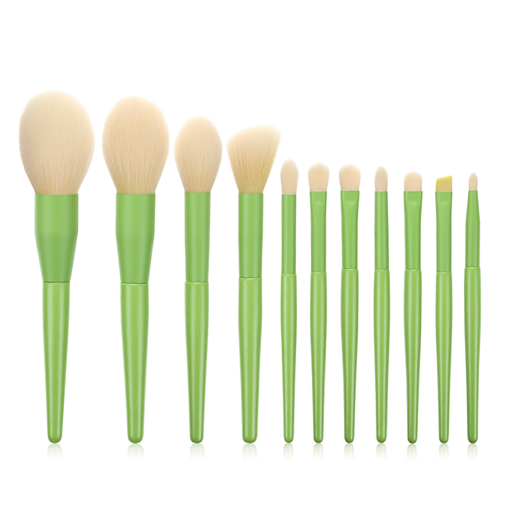 11-Pc Green Handle Makeup Brush Set | Powder Blush & Eyeshadow Makeup Brush Set QXL green