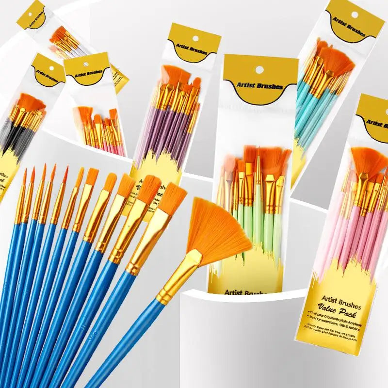 12-Piece Nylon Flat Artist Brush Set – Watercolor, Oil & Fabric Artist Brush Set QXL