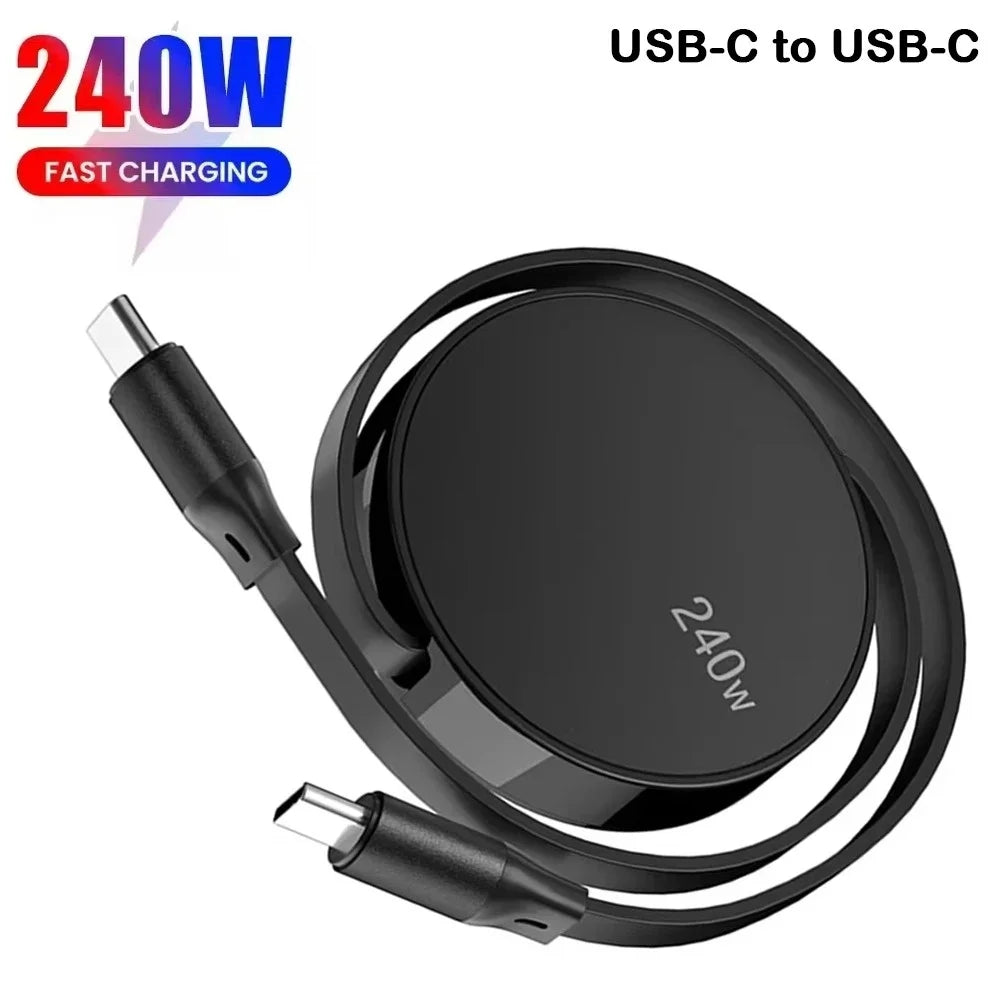 PD 240W Retractable USB-C to C Fast Charging Cable 1M USB-C Charging Cable QXL