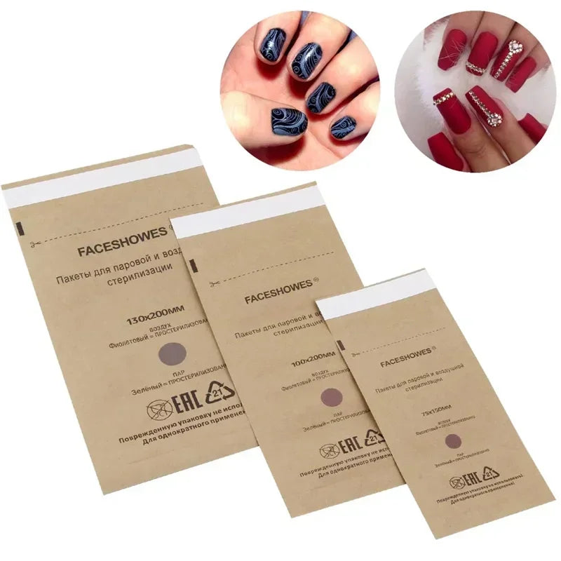 100-Pack Disposable Nail Tool Sterilization Bags | Kraft Paper Nail Sterilization Bags QXL