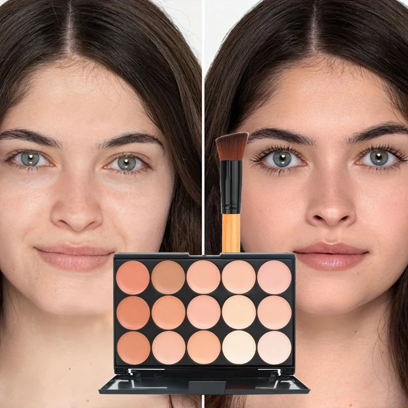 15-Color Concealer Palette & Brush | Full Coverage Makeup Concealer Palette QXL