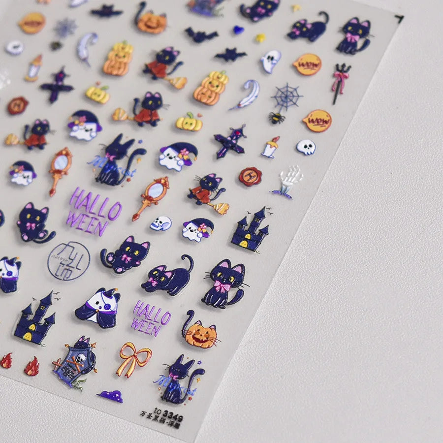 5D Kawaii Halloween Nail Art Stickers – Cat & Rabbit Decals Nail Art Stickers QXL