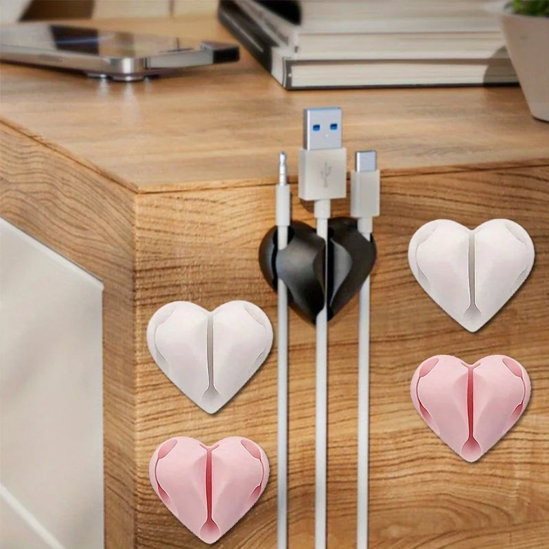 4-Pack Heart-Shaped Cable Organizer | Self-Adhesive Wire Holder Cable Organizer QXL
