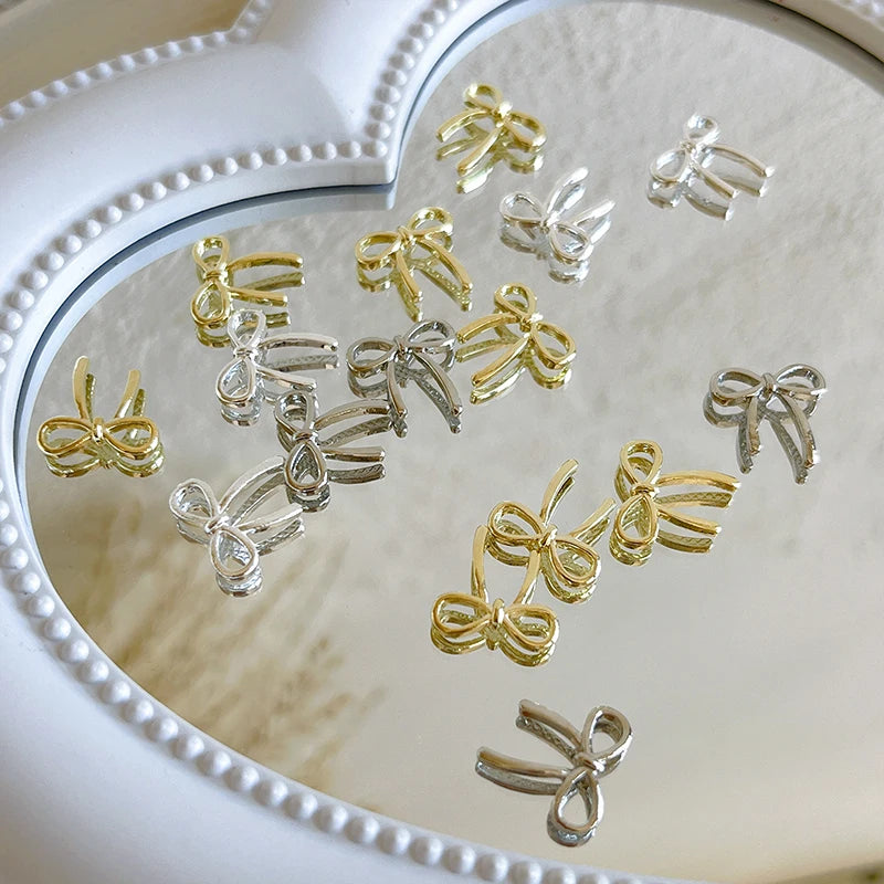 10-Pack 3D Bow Nail Art Charms | Silver & Gold Alloy Bowknot Nail Art Charms QXL