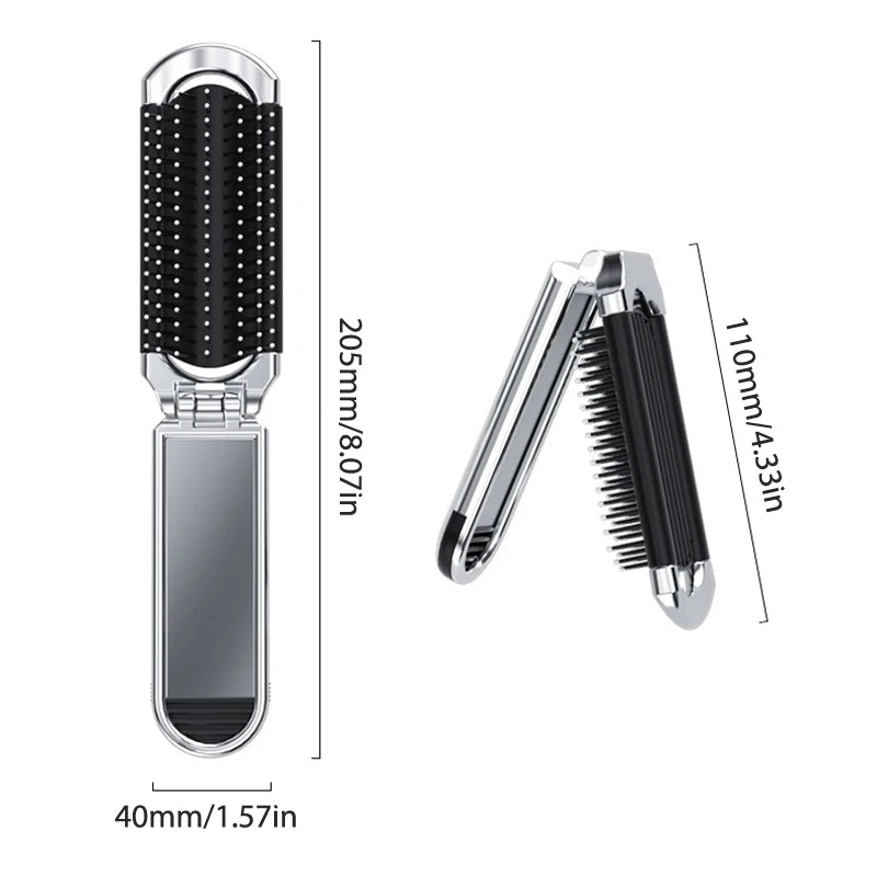 Foldable Travel Hair Brush with Mirror | Scalp Massage Comb Foldable Hair Brush QXL