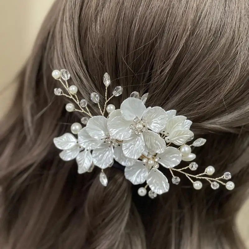 Crystal Pearl Flower Bridal Hairpin | Handmade Wedding Hair Bridal Hair Accessory QXL