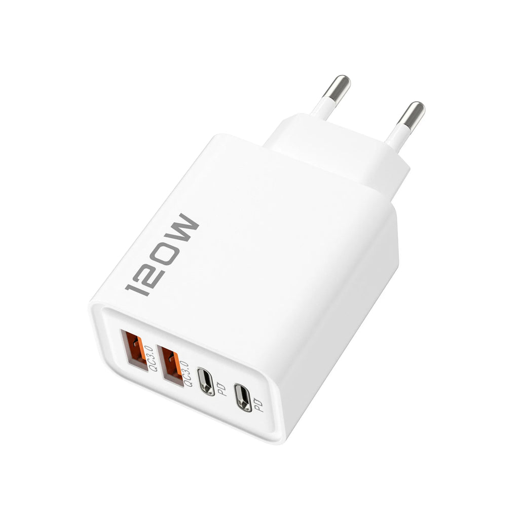 120W USB-C 4-Port Fast Charger | Quick Charge 3.0 Wall Adapter USB-C Wall Charger QXL White EU