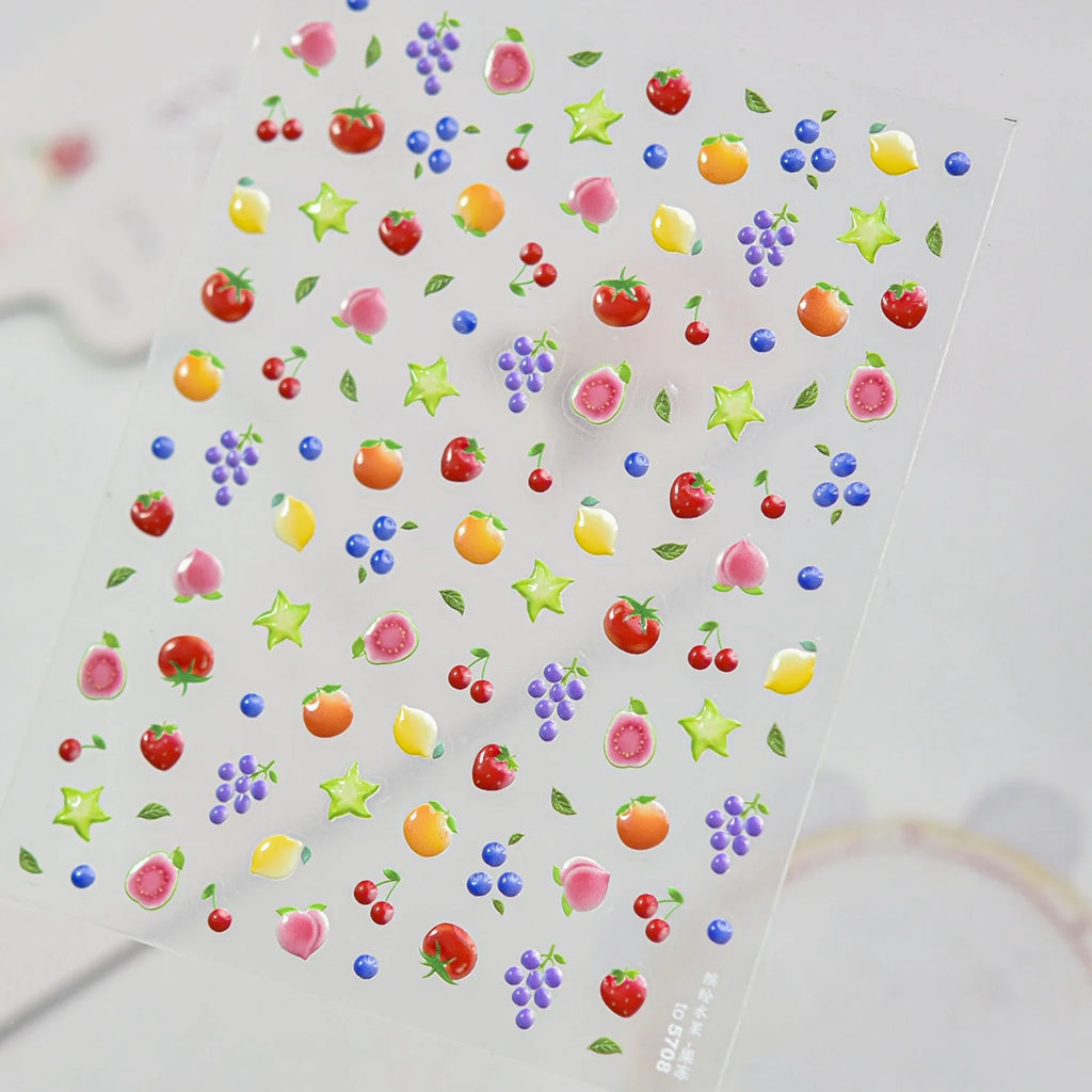 5D Embossed Fruit Nail Stickers | Cute Strawberry & Blueberry Nail Art Stickers QXL