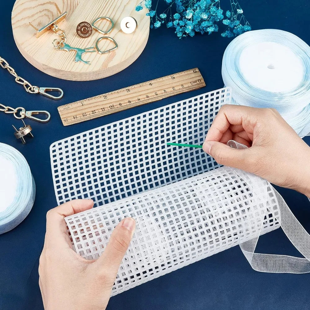 DIY Crochet Bag Kit – Mesh Canvas, Ribbon & Knitting Needles DIY Bag Craft Kit QXL