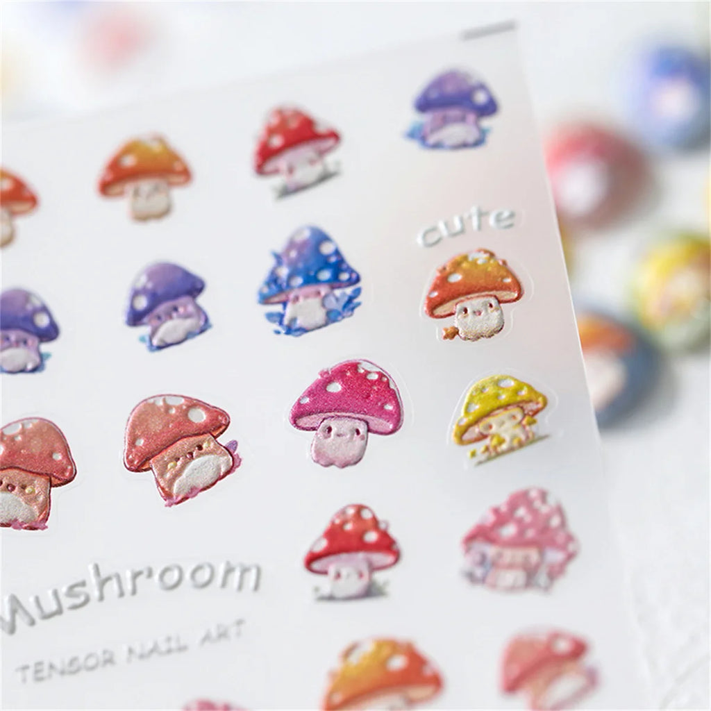 5D Kawaii Mushroom Nail Art Stickers – Embossed Self-Adhesive Nail Art Stickers QXL