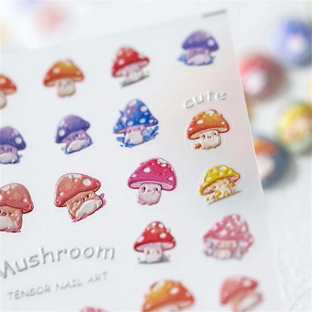 5D Kawaii Mushroom Nail Art Stickers – Embossed Self-Adhesive Nail Art Stickers QXL