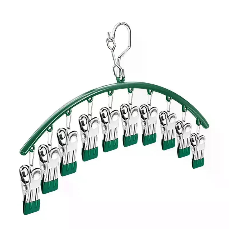 10-Clip Stainless Steel Sock & Clothes Drying Rack | Windproof Clothes Drying Rack QXL