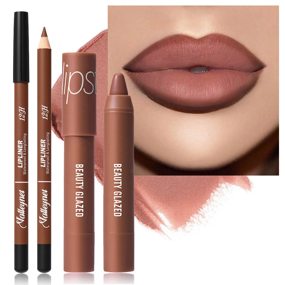 Beauty Glazed Matte Lip Liner & Moisturizing Lipstick Set 2 Pcs Lip Liner & Lipstick Set QXL