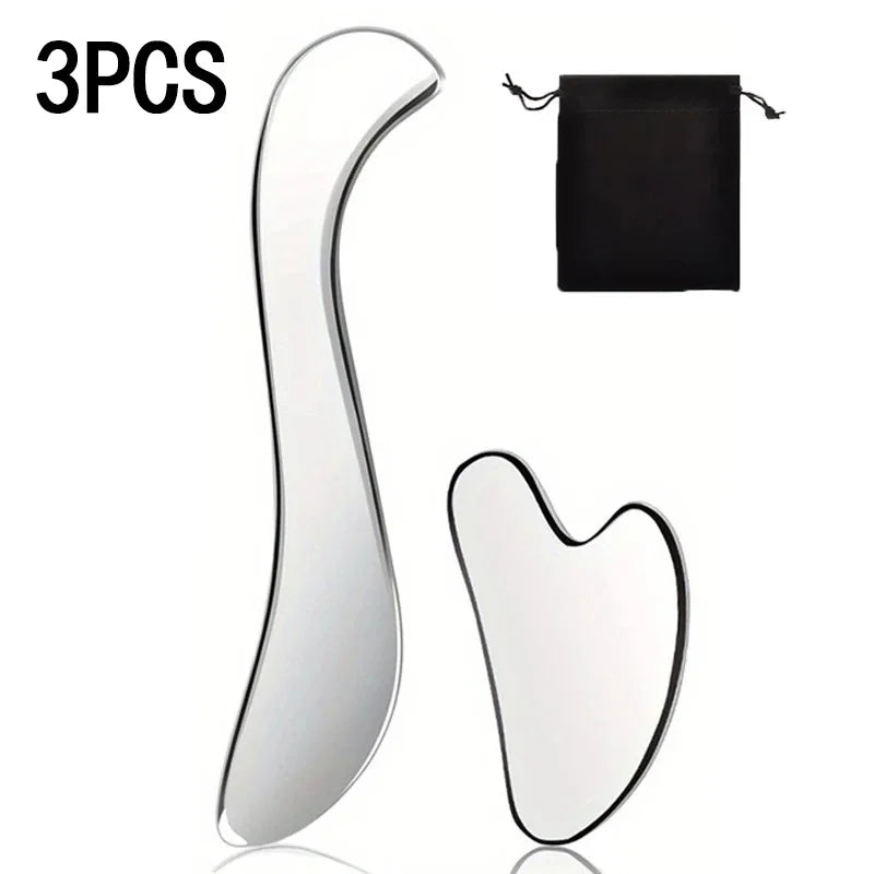 3-Piece Stainless Steel Gua Sha Massage Tool Set with Bag Gua Sha Tool Set QXL 3PCS