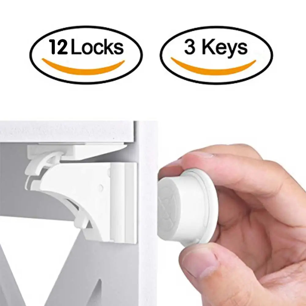 Magnetic Child Safety Cabinet Locks 12+3 Pack | Baby Drawer Latch Baby Cabinet Lock QXL