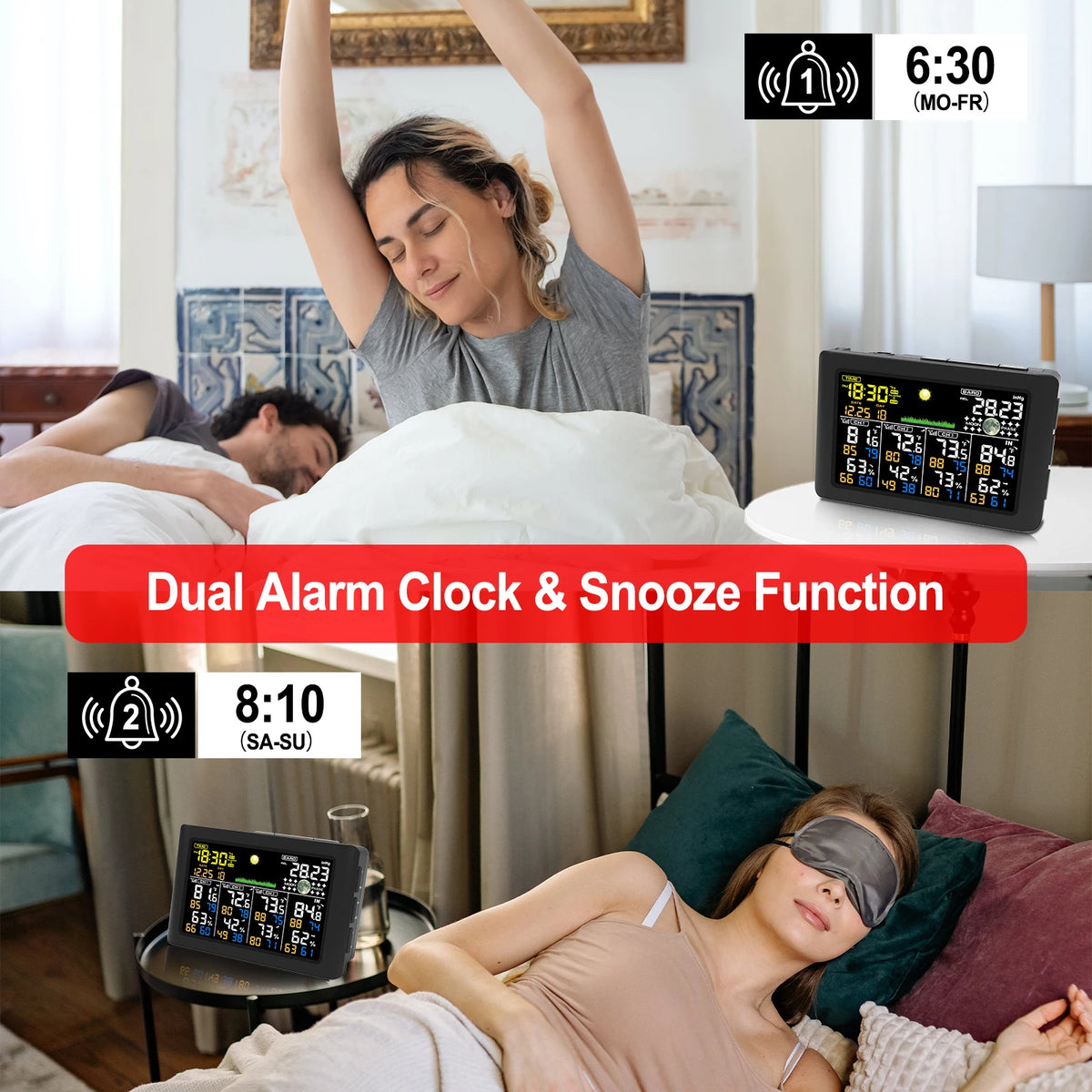 Wireless Weather Station Projection Alarm Clock – Temp & Humidity Weather Station Clock QXL