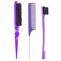 3-Piece Hair Comb Set – Steel Tail, Three-Row & Eyebrow Brush Hair Comb Set QXL M235 PURPLE