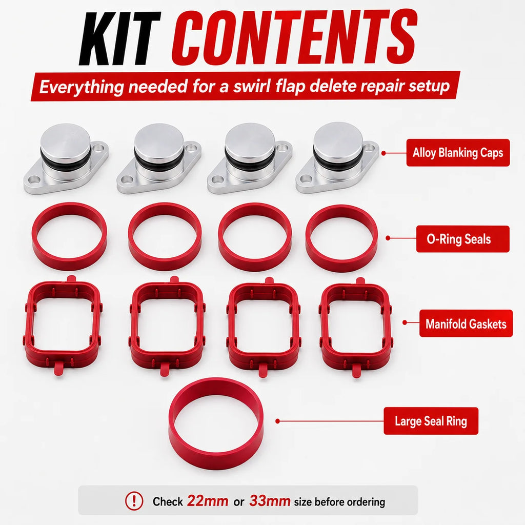 BMW M47 M57 Swirl Flap Delete Kit | 22mm 33mm Manifold Blanks Intake Manifold Repair Kit QXL
