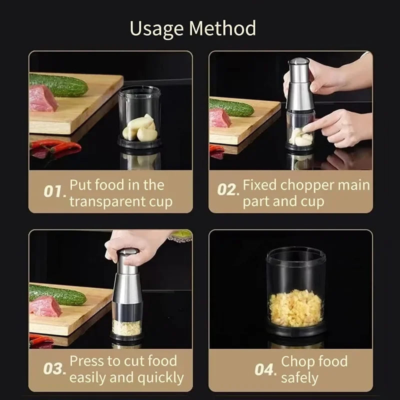 Stainless Steel Garlic Chopper & Onion Press | Manual Veggie Tool Garlic & Vegetable Chopper QXL