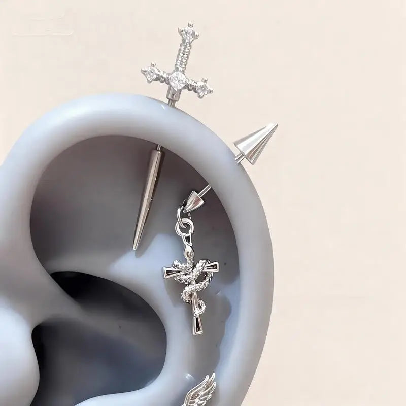 Shiny Zircon Cross Stud Earrings | Fashion Body Piercing Cross Stud Earrings QXL