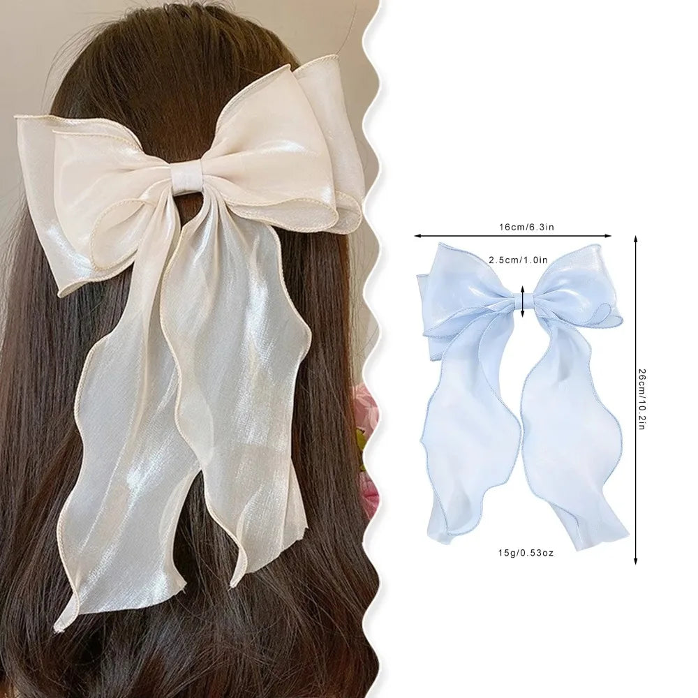 Large Chiffon Bow Hair Clip | Satin Bowknot Barrette Women Bow Hair Clip QXL