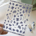 3D Blue White Porcelain Nail Art Stickers | DIY Decals Nail Art Stickers QXL B