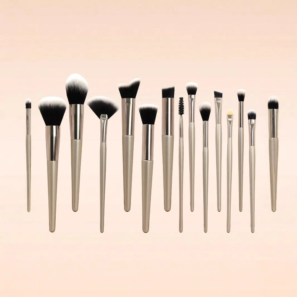 13-Piece Champagne Makeup Brush Set | Beginner Kit Makeup Brush Set QXL 13 champagne colored