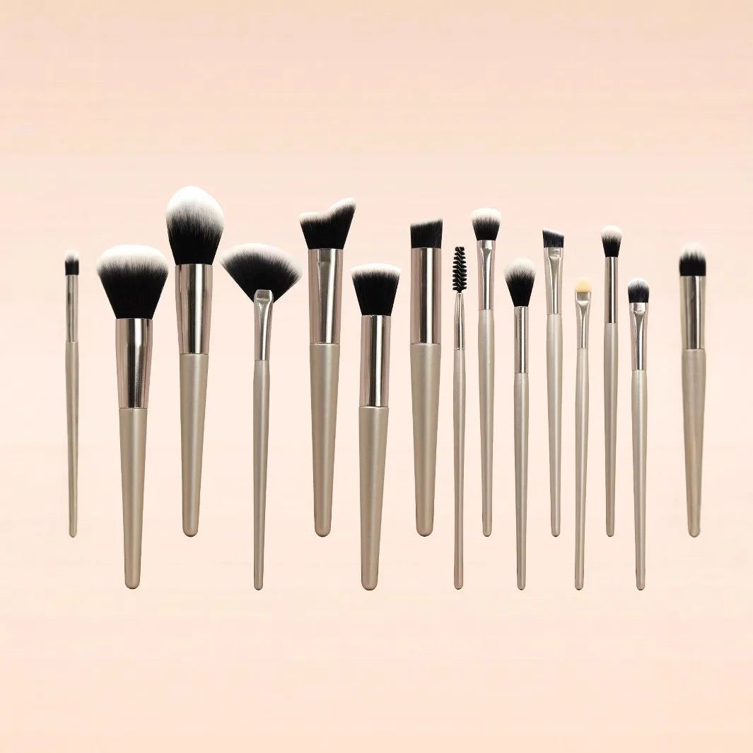 13-Piece Champagne Makeup Brush Set | Beginner Kit Makeup Brush Set QXL 13 champagne colored