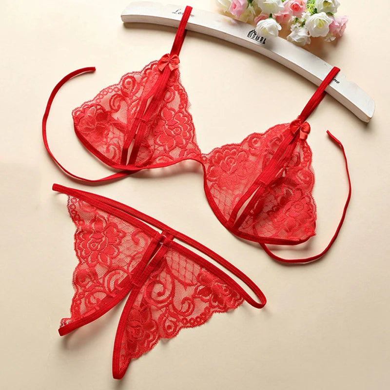 Women's Lace Transparent Three-Piece Lingerie Set Lingerie Set QXL