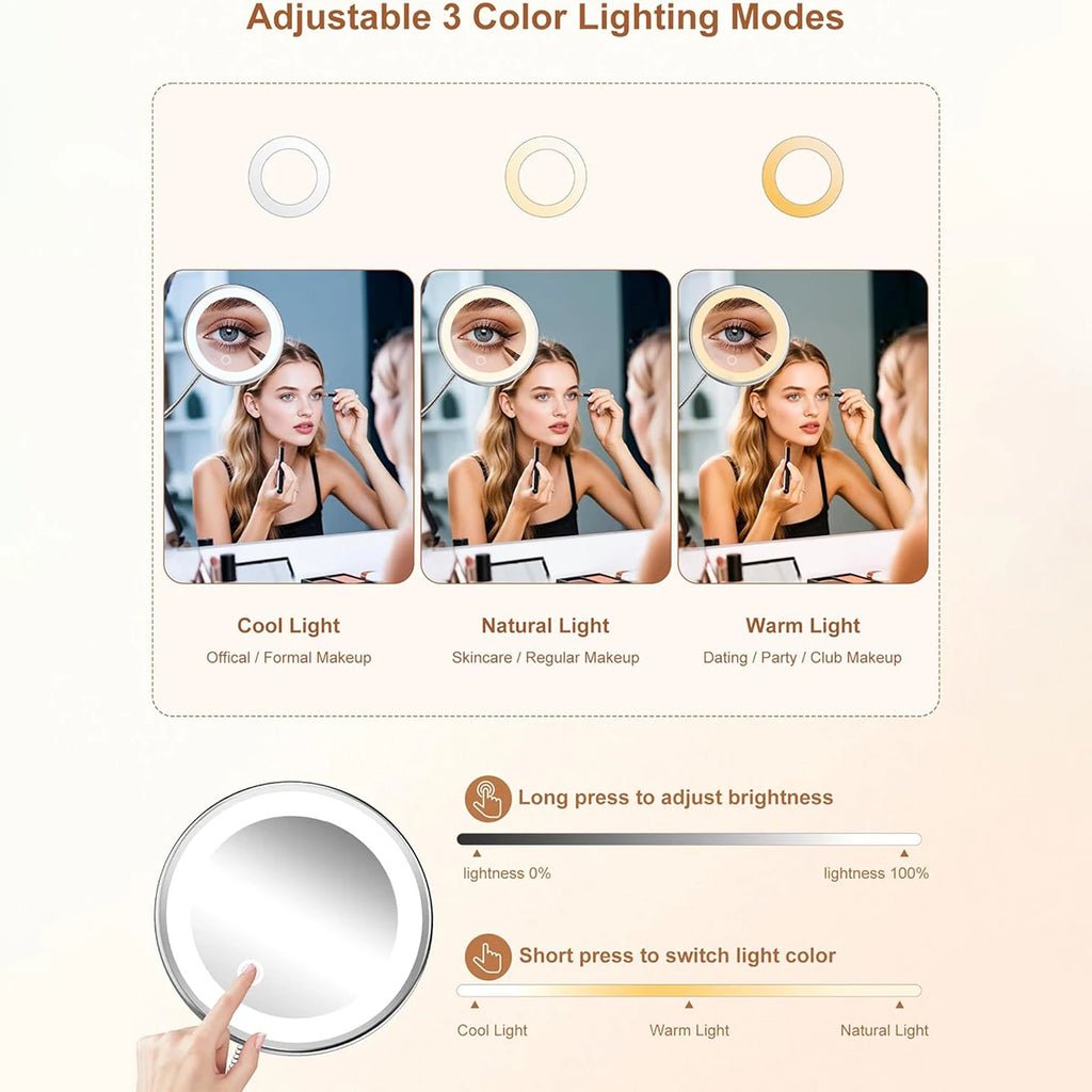 10X Magnifying Lighted Makeup Mirror | Gooseneck & Suction Cup Lighted Makeup Mirror QXL