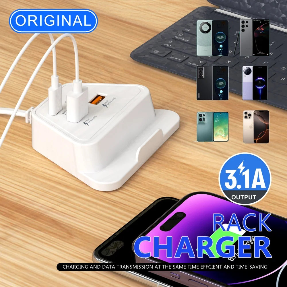 4-Port USB-C Fast Charger Power Strip with Phone Stand USB-C Charging Station QXL