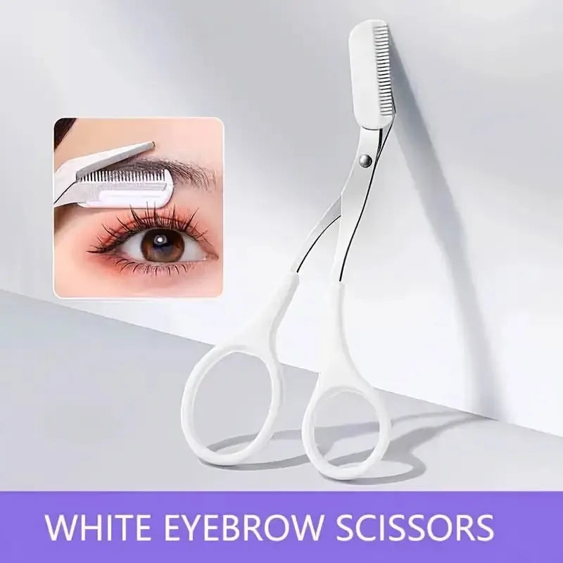Stainless Steel Eyebrow Trimmer Scissors & Comb Set Eyebrow Trimmer Set QXL white