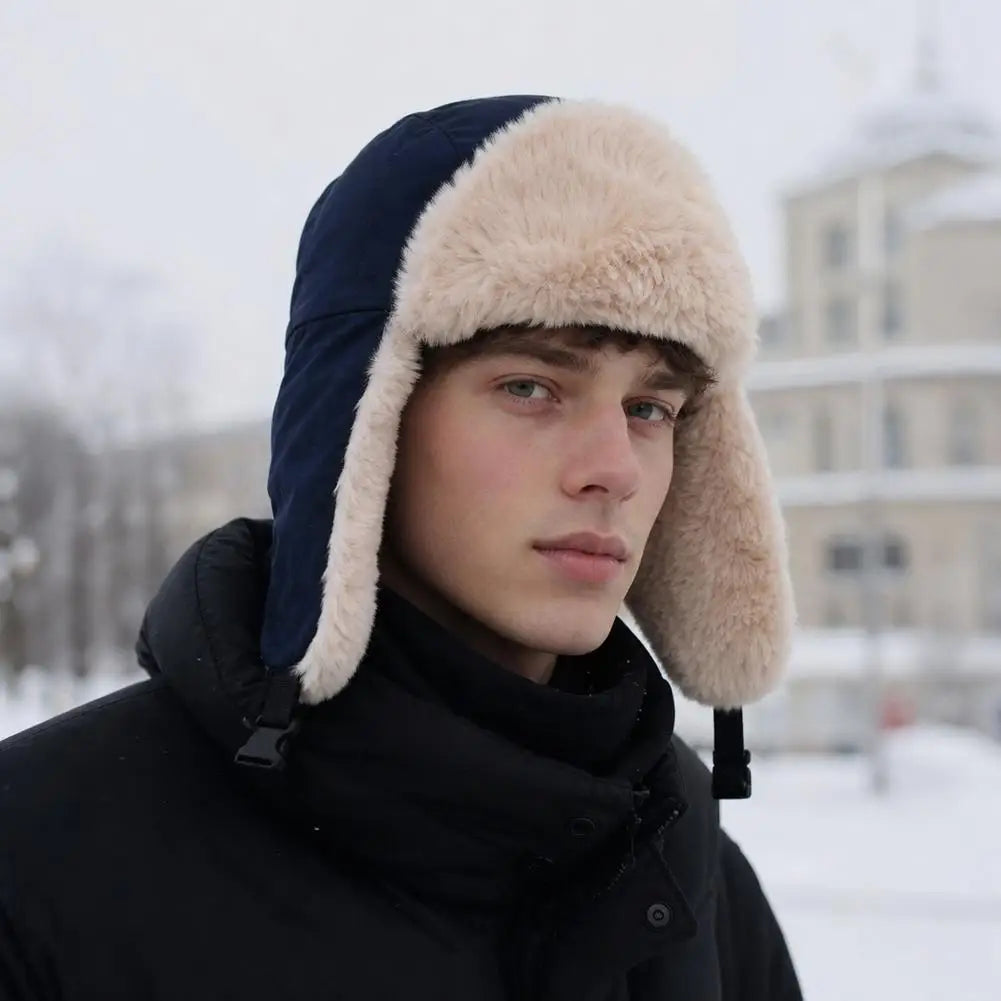 Plush Trapper Hat with Ear Flaps | Winter Ski Pilot Cap Winter Trapper Hat QXL