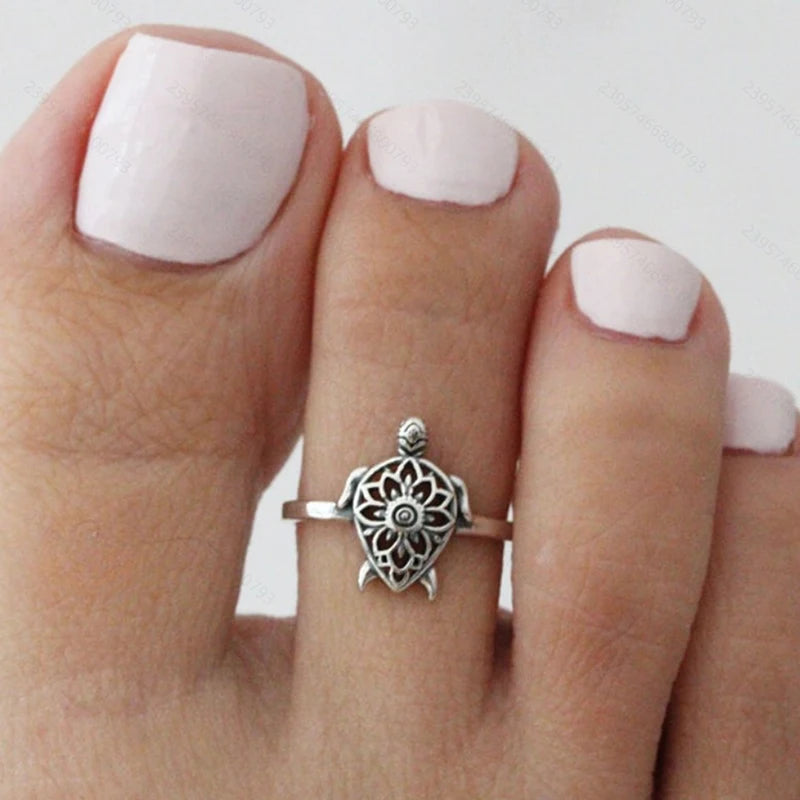 Sea Turtle Adjustable Toe Ring | Boho Beach Foot Jewelry Fashion Toe Ring QXL