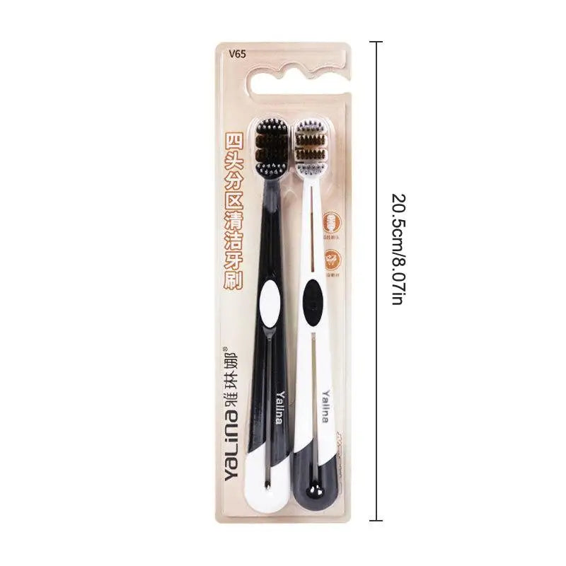 2-Pack 3-Head Toothbrush | Soft Bristle Whitening Deep Clean Manual Toothbrush QXL