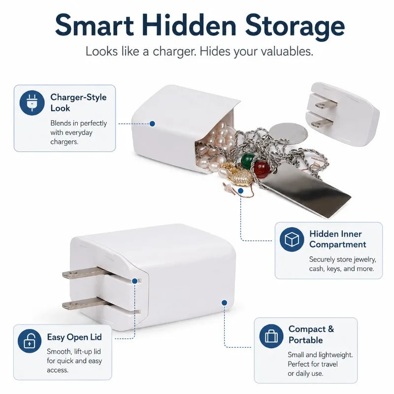Charger-Style Hidden Storage Box | Mini Organizer – White Hidden Storage Box QXL