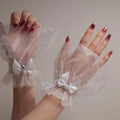 Nail Art Photo Fake Sleeves – Bow Tulle Wrist Cuffs for Nail Pics Nail Photo Prop QXL 2PCS White