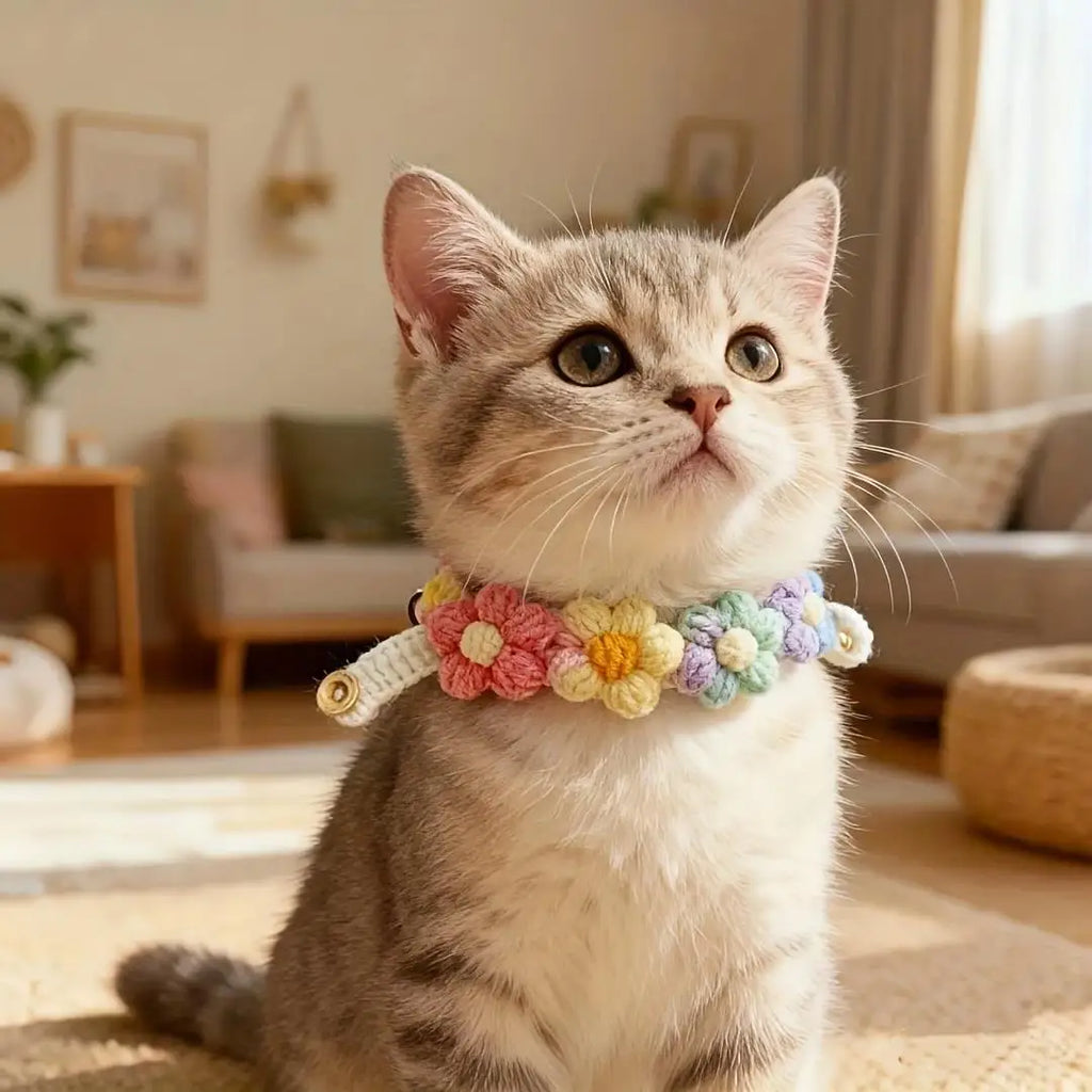 Handmade 3D Yarn Flower Pet Collar – Cats & Small Dogs Pet Collar QXL
