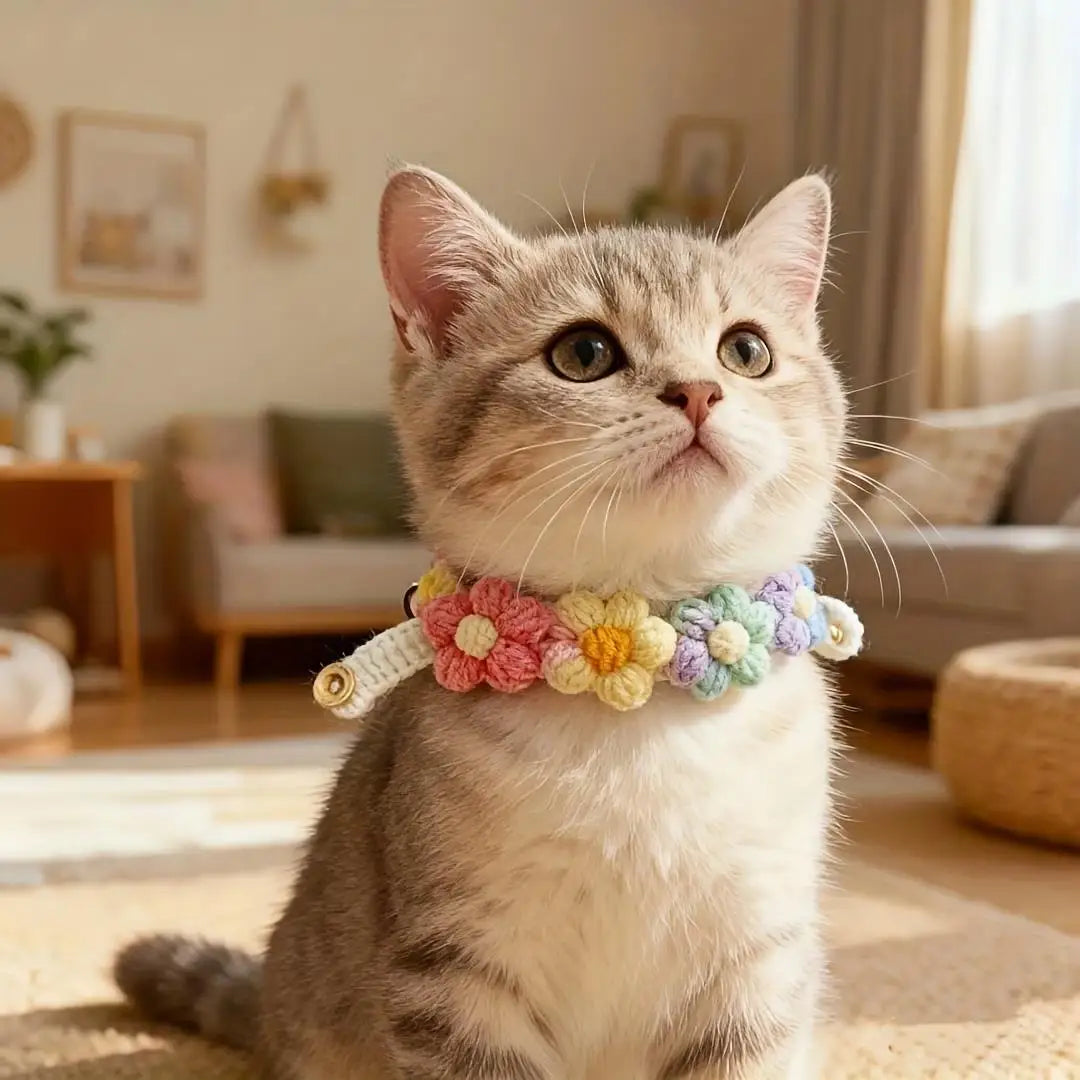 Handmade 3D Yarn Flower Pet Collar – Cats & Small Dogs Pet Collar QXL