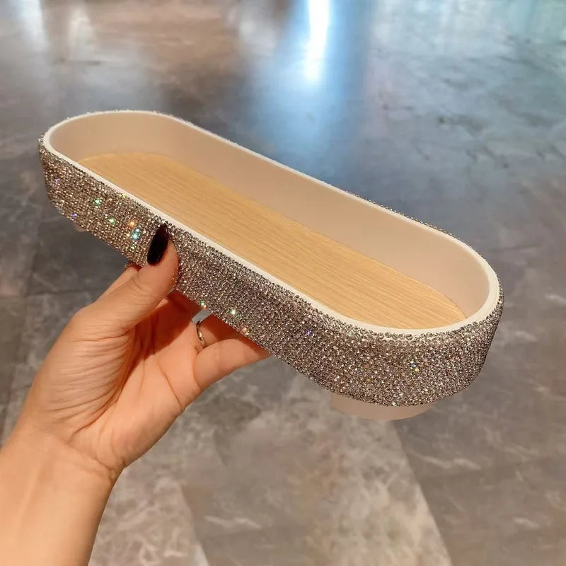 Diamond-Encrusted Acrylic Makeup & Perfume Storage Tray Decorative Storage Tray QXL