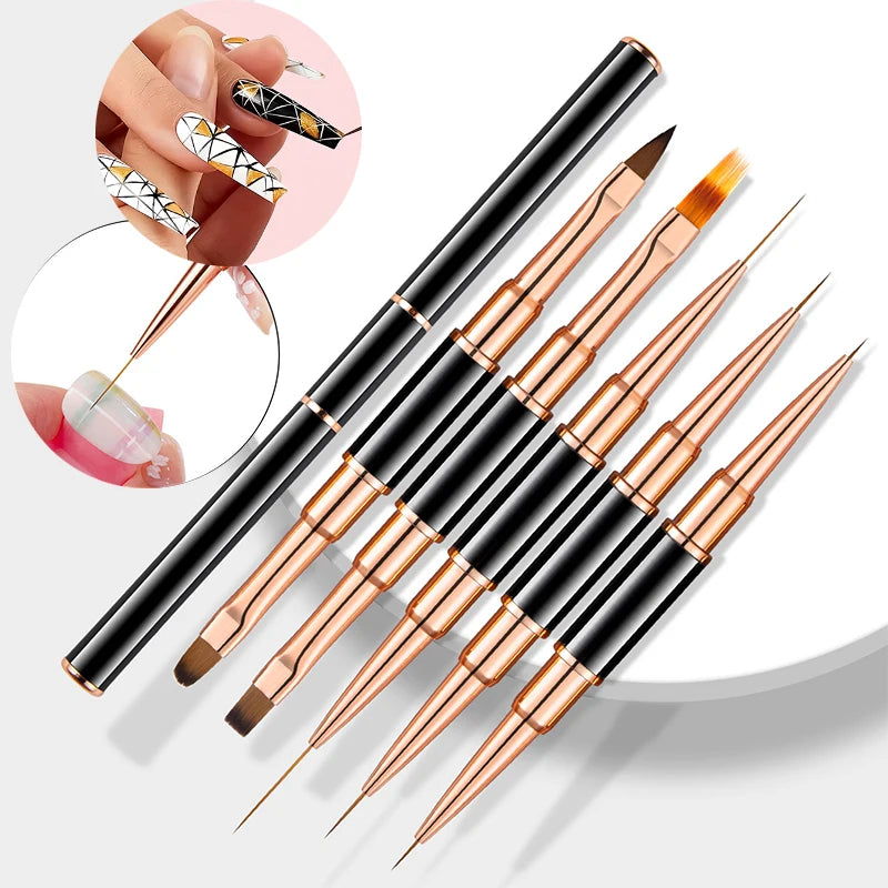 5-Pack Dual-End Nail Art Liner Brush | Fine Tip & Striper Set Nail Art Brush Set QXL