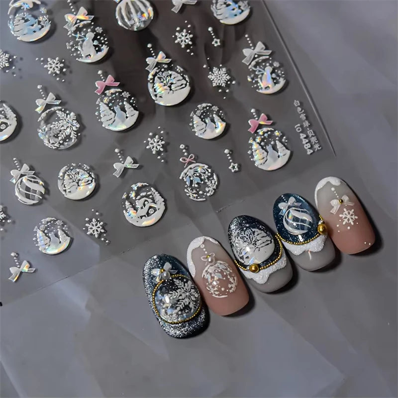 Bronzing Christmas Nail Stickers | Gold Snowball Laser Decals Nail Art Stickers QXL