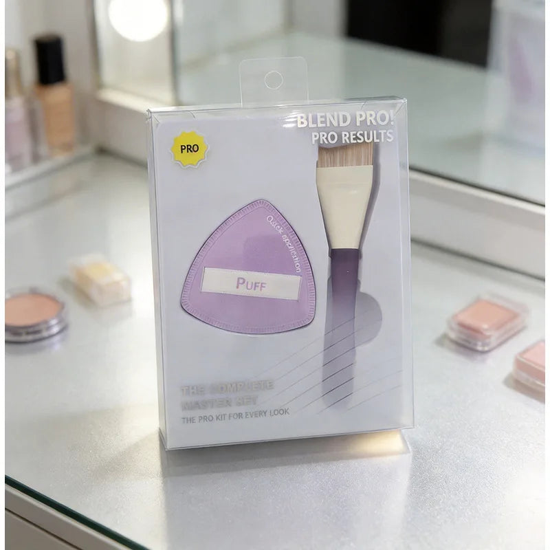 Flat-Head Foundation Brush & Marshmallow Puff Set | Dry & Wet Foundation Brush Set QXL