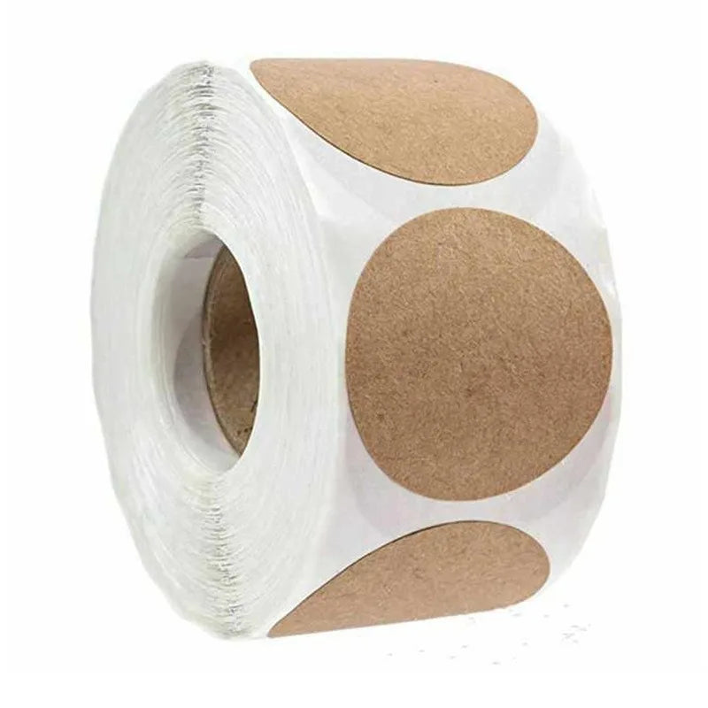 500-Pack Kraft Round Label Stickers | Writable Blank Seals Roll Kraft Label Stickers QXL