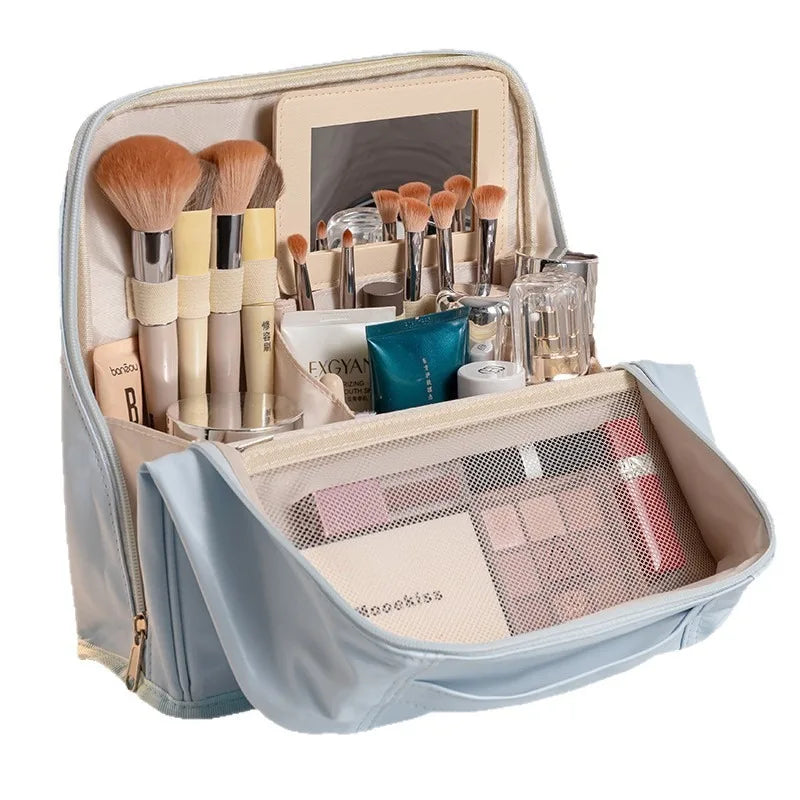 Large PU Leather Travel Makeup Bag with Brush Slots | Organizer Travel Makeup Bag QXL