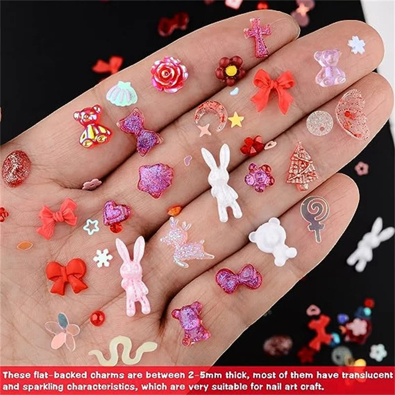 50-Pc Kawaii Resin Nail Charms | 3D Candy Color Nail Art Set Nail Art Charms QXL