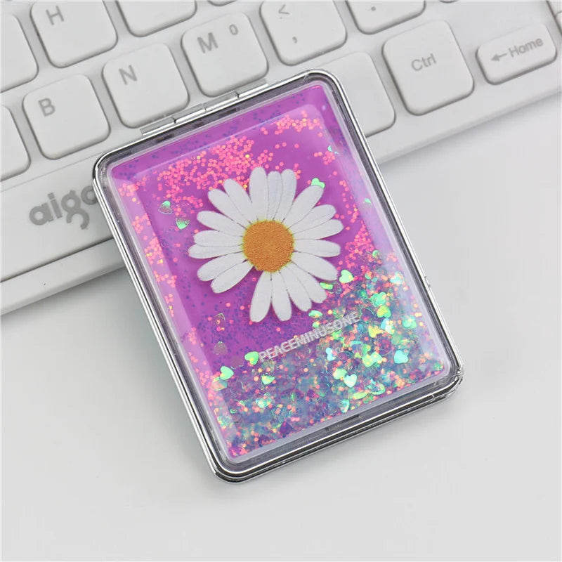 Double-Sided Pocket Mirror | Daisy Quicksand Sequin Design Pocket Makeup Mirror QXL