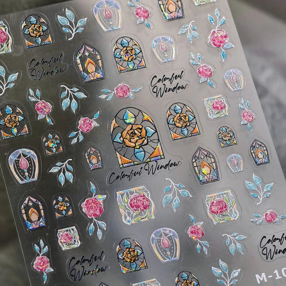 5D Pink Rose Rhinestone Nail Art Stickers | Floral Decals Nail Art Stickers QXL