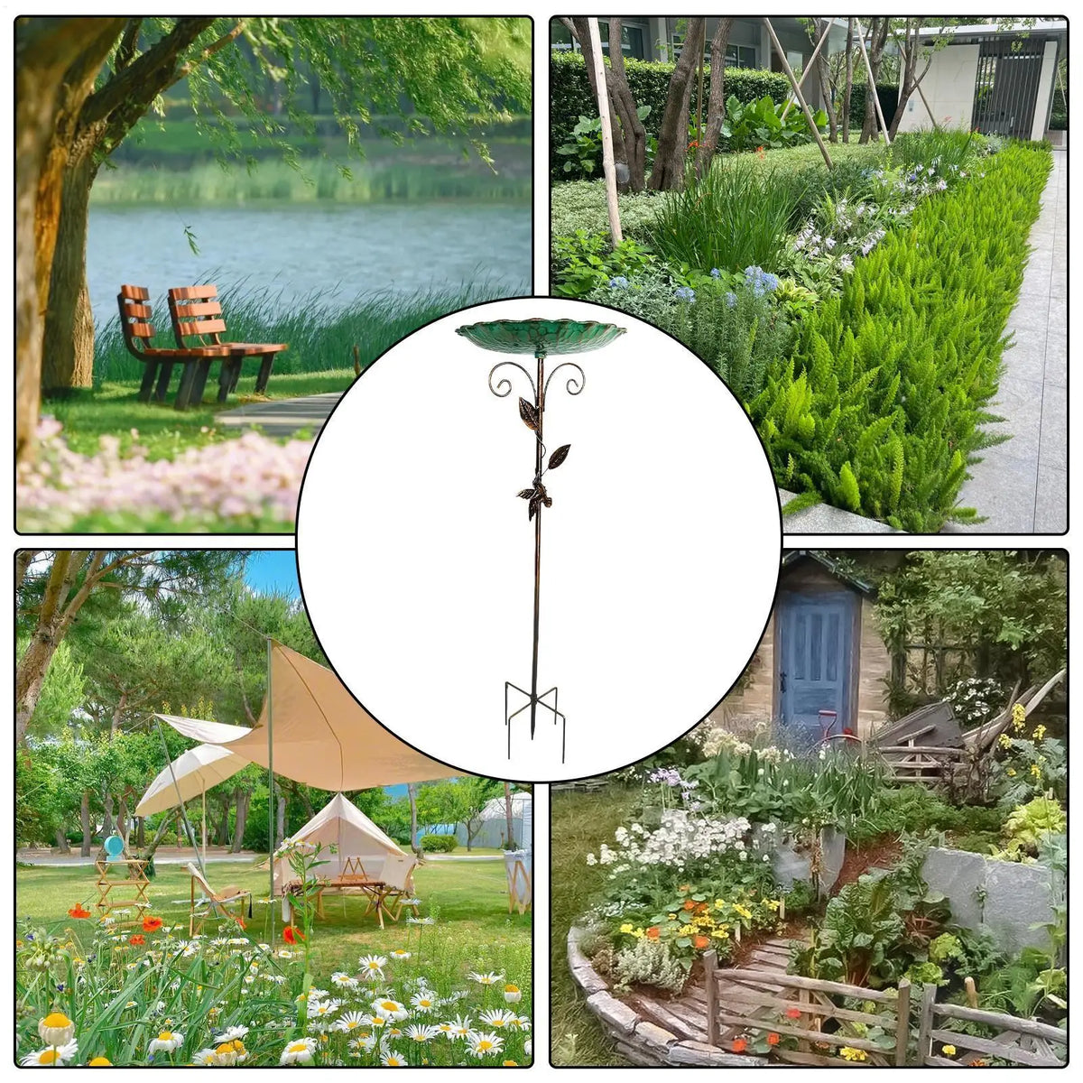 Height-Adjustable Metal Bird Bath & Feeder | Yard & Patio Bird Bath & Feeder QXL